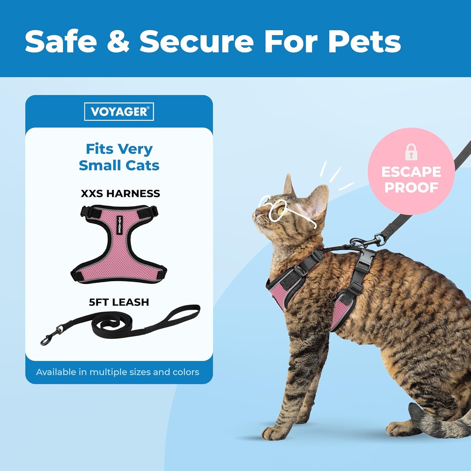 image:imageVoyager EscapeProof Stepin Lock Cat Harness amp 5ft NeopreneHandle Leash Set AllWeather Mesh with Reflective Stitching for Small to Large Cats by Best Pet Supplies Lavender 327 XXSBlack TrimPink 327