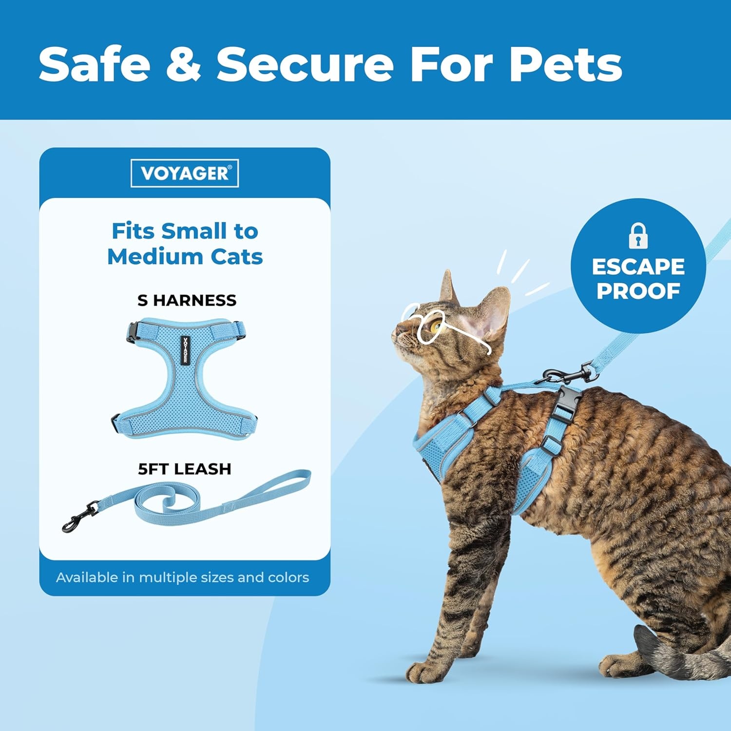 image:imageVoyager EscapeProof Stepin Lock Cat Harness amp 5ft NeopreneHandle Leash Set AllWeather Mesh with Reflective Stitching for Small to Large Cats by Best Pet Supplies Lavender 327 XXSBaby Blue 327