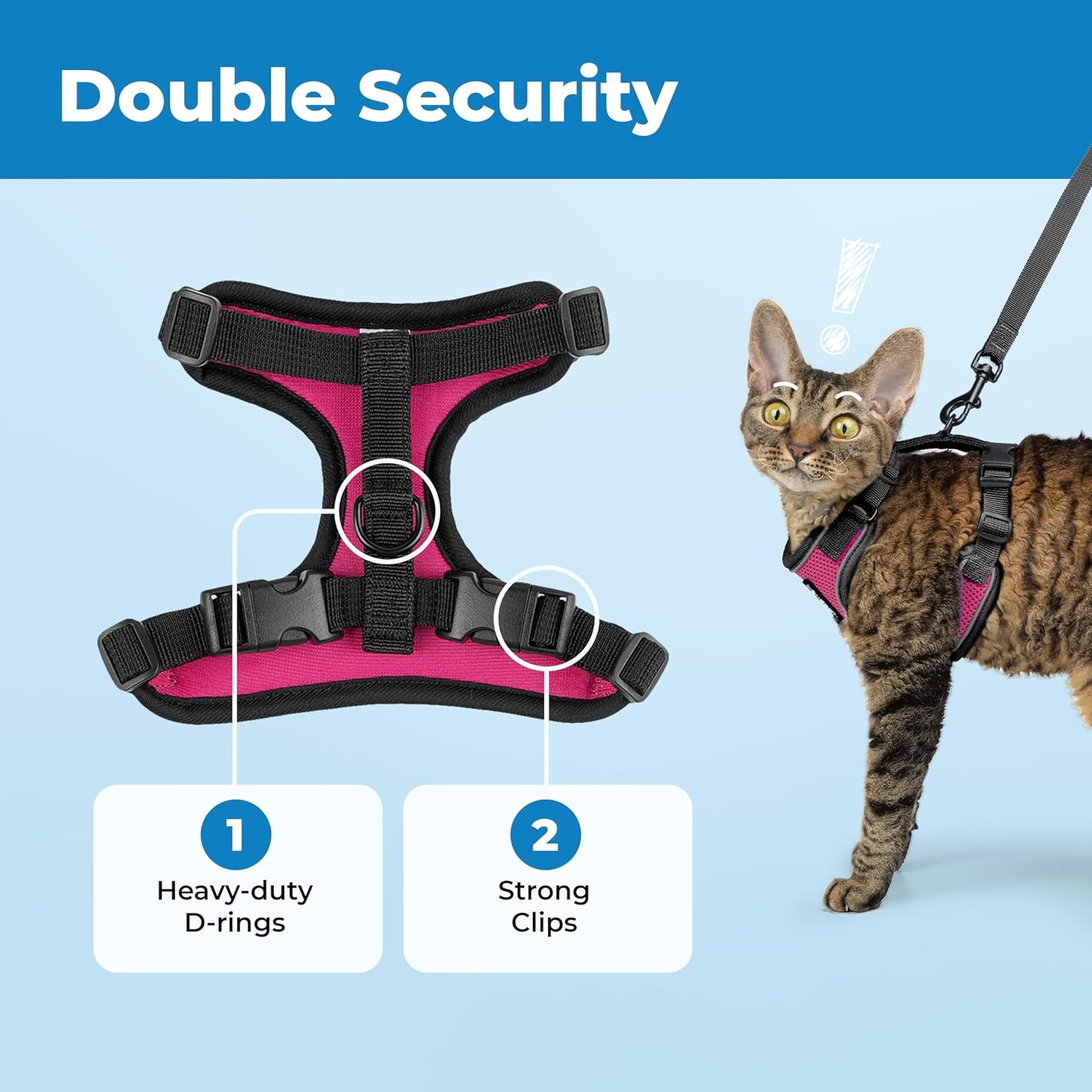 image:imageVoyager EscapeProof Stepin Lock Cat Harness amp 5ft NeopreneHandle Leash Set AllWeather Mesh with Reflective Stitching for Small to Large Cats by Best Pet Supplies Lavender 327 XXSBlack TrimFuchsia 327