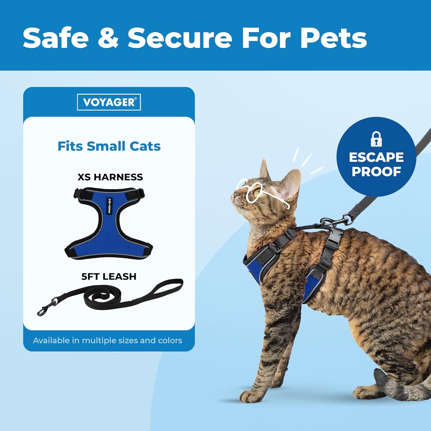 image:imageVoyager EscapeProof Stepin Lock Cat Harness amp 5ft NeopreneHandle Leash Set AllWeather Mesh with Reflective Stitching for Small to Large Cats by Best Pet Supplies Lavender 327 XXSBlack TrimRoyal Blue 327