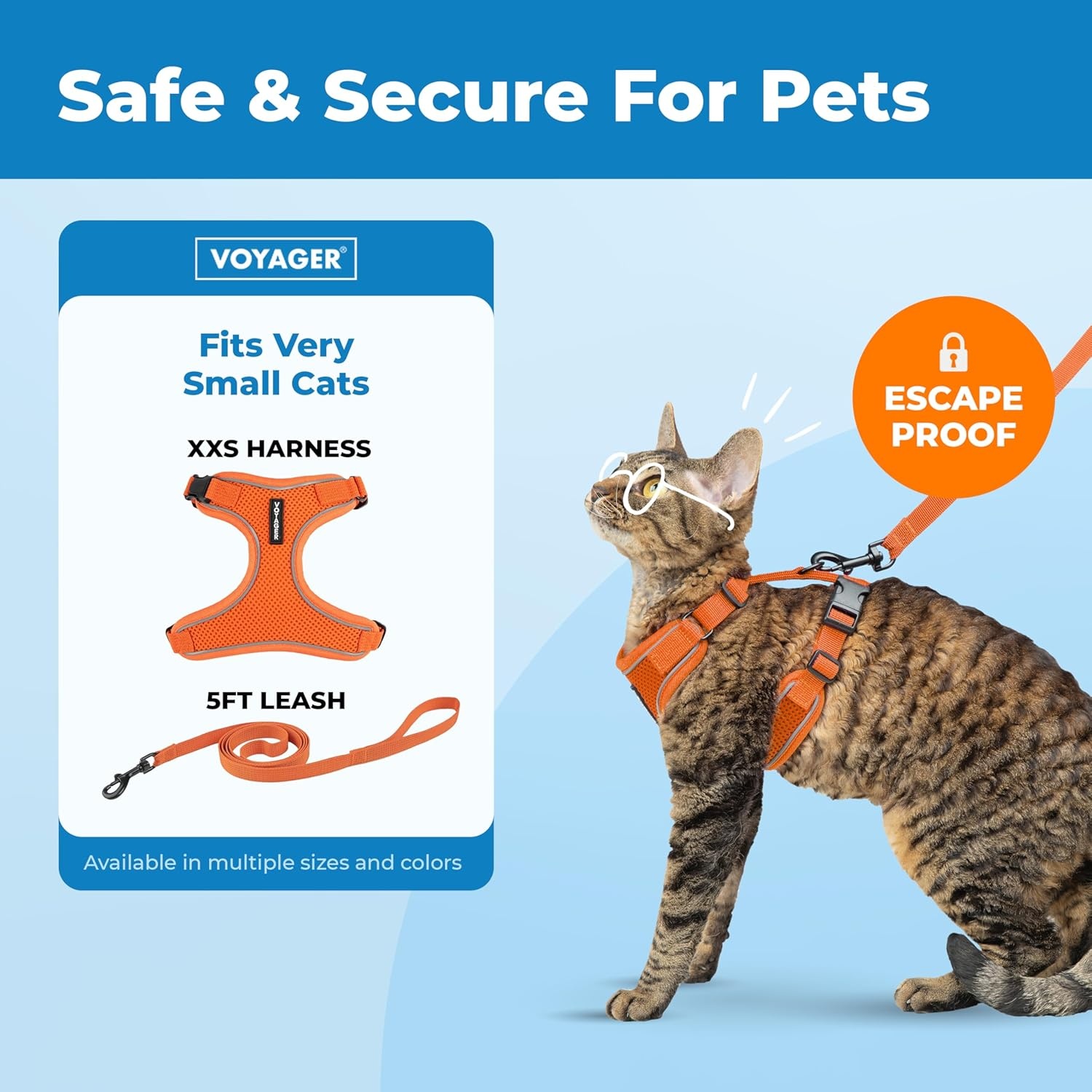 image:imageVoyager EscapeProof Stepin Lock Cat Harness amp 5ft NeopreneHandle Leash Set AllWeather Mesh with Reflective Stitching for Small to Large Cats by Best Pet Supplies Lavender 327 XXSOrange 327
