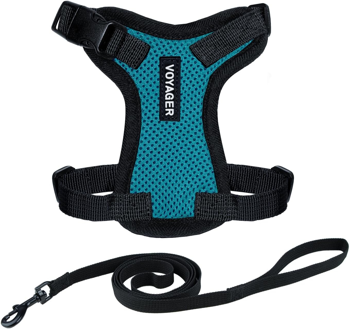 image:imageVoyager EscapeProof Stepin Lock Cat Harness amp 5ft NeopreneHandle Leash Set AllWeather Mesh with Reflective Stitching for Small to Large Cats by Best Pet Supplies Lavender 327 XXSHarness Leash Set TurquoiseBlack Trim