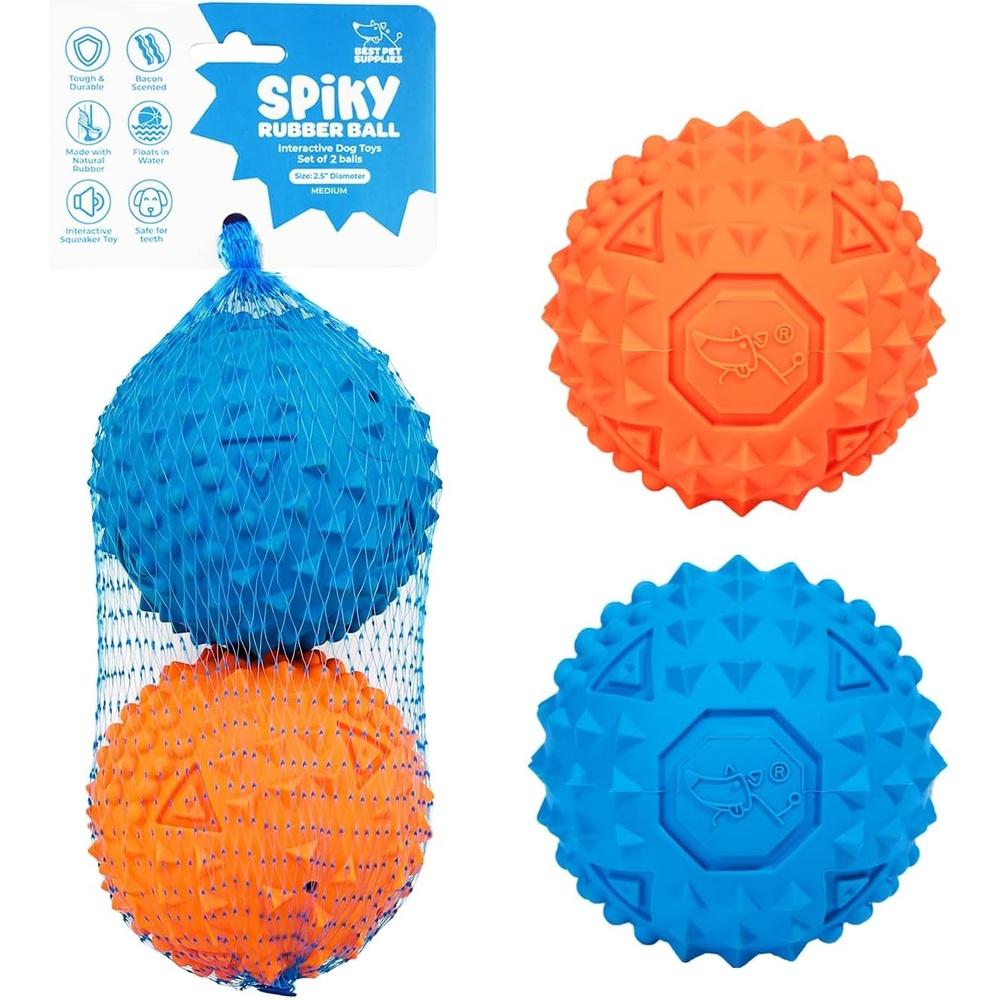 image:imageBest Pet Supplies Interactive Squeaky Dog Chew Toy Ideal Dog Toys for Chewers Small Medium amp Large Dogs and Fetch Lovers Crinkle Duck Blue LargeSpiky Ball Blue Orange