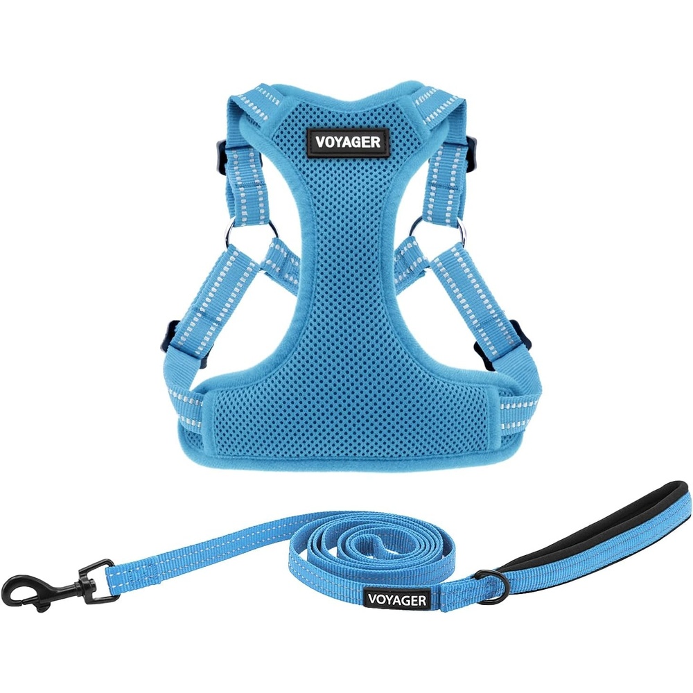 image:imageBest Pet Supplies Voyager Adjustable Stepin Flex Breathable Mesh Dog Harness for Small Medium Large Dogs Leash Set Army Base SHarness Leash Set Baby Blue