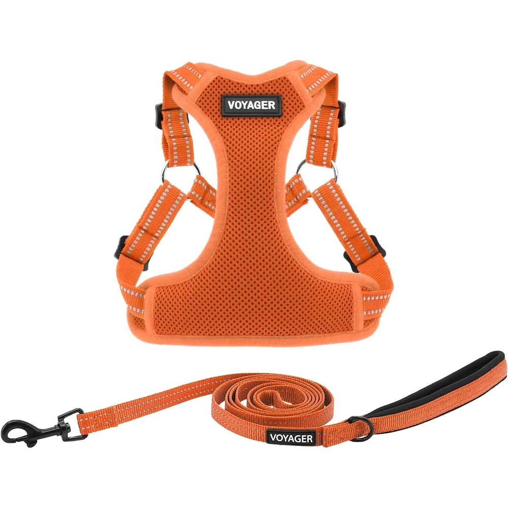 image:imageBest Pet Supplies Voyager Adjustable Stepin Flex Breathable Mesh Dog Harness for Small Medium Large Dogs Leash Set Army Base SHarness Leash Set Orange