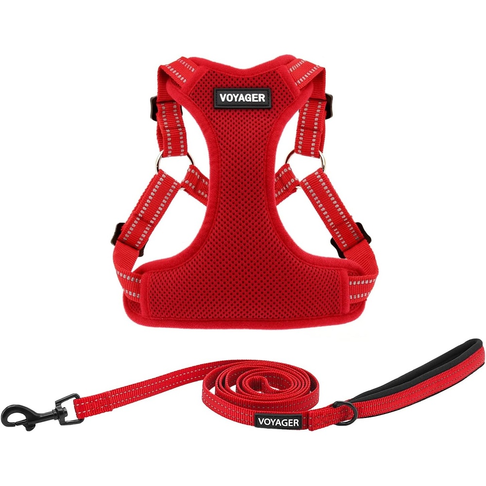 image:imageBest Pet Supplies Voyager Adjustable Stepin Flex Breathable Mesh Dog Harness for Small Medium Large Dogs Leash Set Army Base SHarness Leash Set Red
