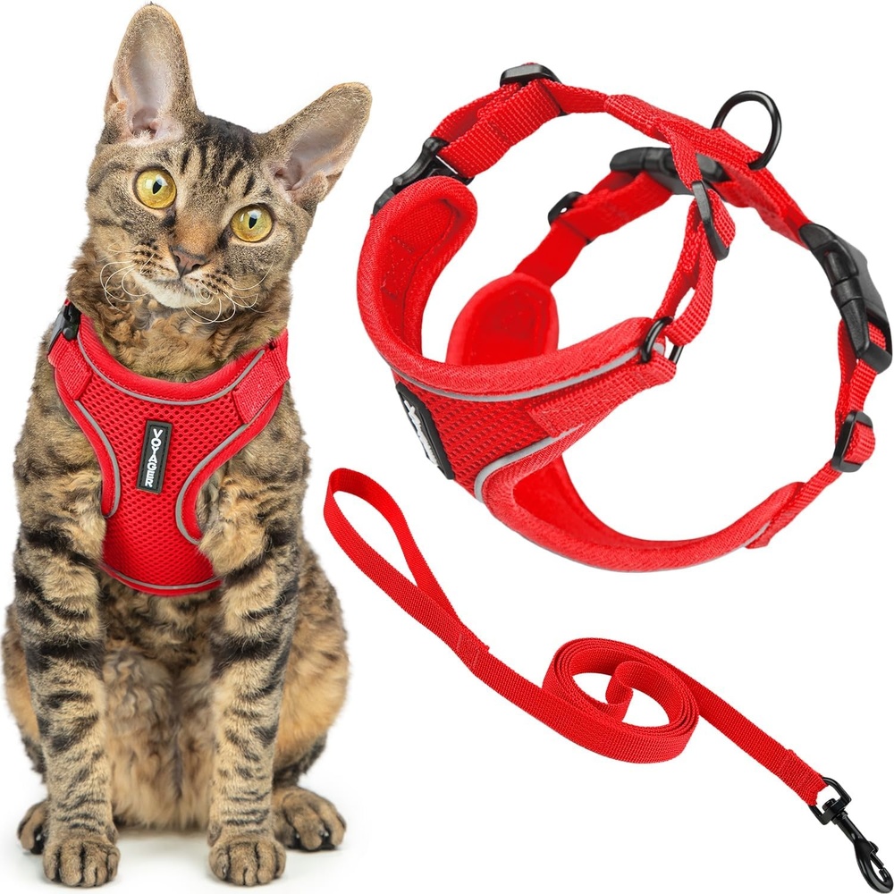 image:imageVoyager EscapeProof Stepin Lock Cat Harness amp 5ft NeopreneHandle Leash Set AllWeather Mesh with Reflective Stitching for Small to Large Cats by Best Pet Supplies Lavender 327 XXSRed 327