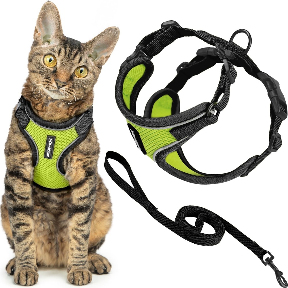 image:imageVoyager EscapeProof Stepin Lock Cat Harness amp 5ft NeopreneHandle Leash Set AllWeather Mesh with Reflective Stitching for Small to Large Cats by Best Pet Supplies Lavender 327 XXSBlack TrimLime 327