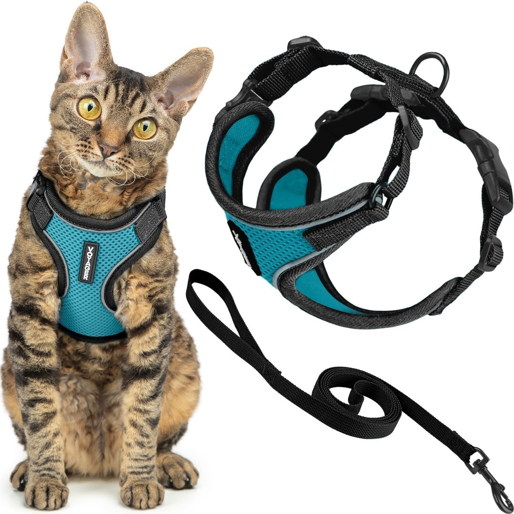 image:imageVoyager EscapeProof Stepin Lock Cat Harness amp 5ft NeopreneHandle Leash Set AllWeather Mesh with Reflective Stitching for Small to Large Cats by Best Pet Supplies Lavender 327 XXSBlack TrimTurquoise 327