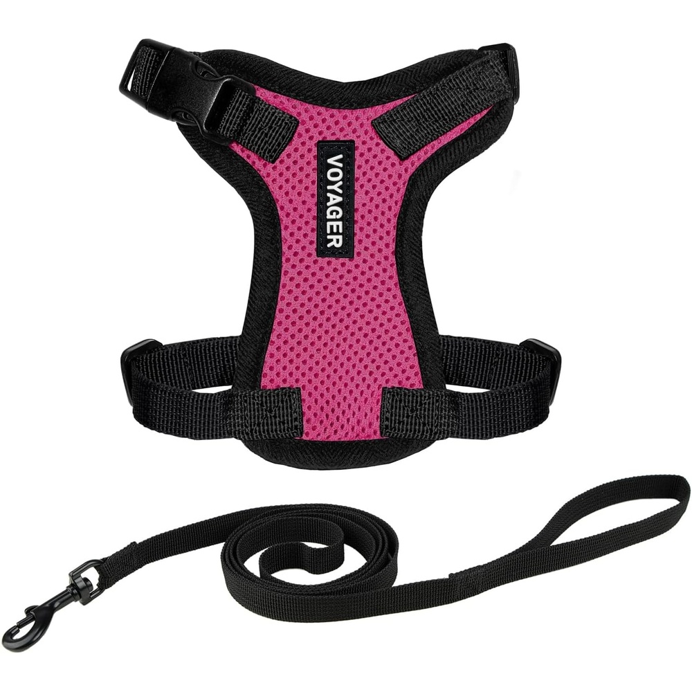 image:imageVoyager EscapeProof Stepin Lock Cat Harness amp 5ft NeopreneHandle Leash Set AllWeather Mesh with Reflective Stitching for Small to Large Cats by Best Pet Supplies Lavender 327 XXSHarness Leash Set FuchsiaBlack Trim