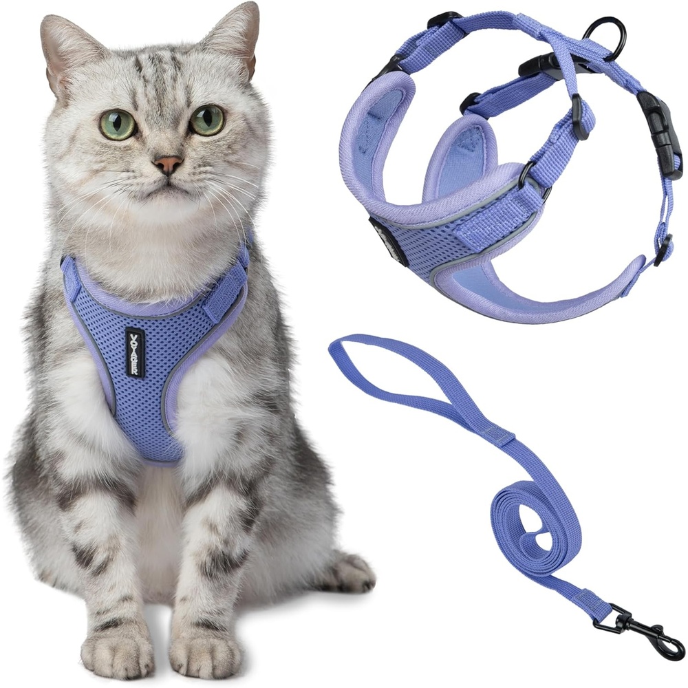 image:imageVoyager EscapeProof Stepin Lock Cat Harness amp 5ft NeopreneHandle Leash Set AllWeather Mesh with Reflective Stitching for Small to Large Cats by Best Pet Supplies Lavender 327 XXSLavender