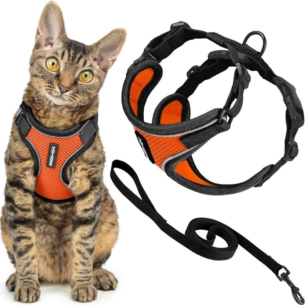 image:imageVoyager EscapeProof Stepin Lock Cat Harness amp 5ft NeopreneHandle Leash Set AllWeather Mesh with Reflective Stitching for Small to Large Cats by Best Pet Supplies Lavender 327 XXSBlack TrimOrange 327