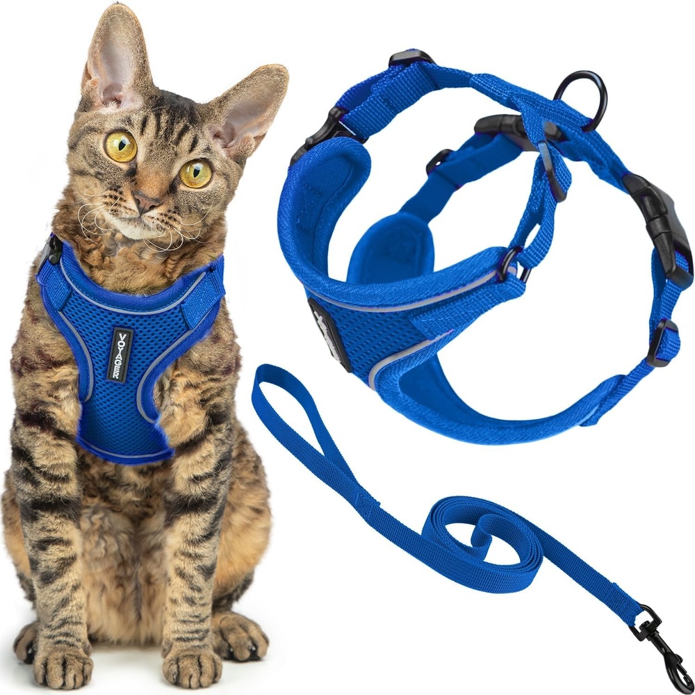image:imageVoyager EscapeProof Stepin Lock Cat Harness amp 5ft NeopreneHandle Leash Set AllWeather Mesh with Reflective Stitching for Small to Large Cats by Best Pet Supplies Lavender 327 XXSRoyal Blue 327