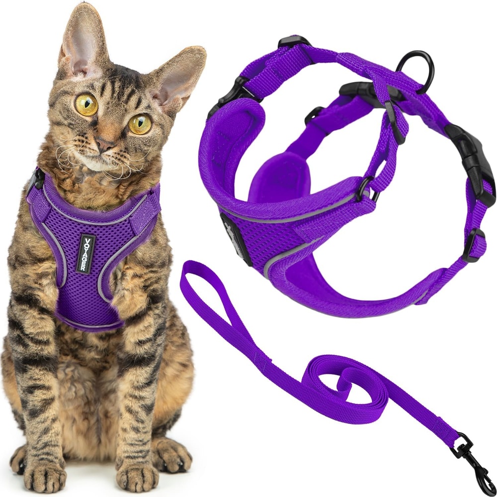 image:imageVoyager EscapeProof Stepin Lock Cat Harness amp 5ft NeopreneHandle Leash Set AllWeather Mesh with Reflective Stitching for Small to Large Cats by Best Pet Supplies Lavender 327 XXSPurple 327