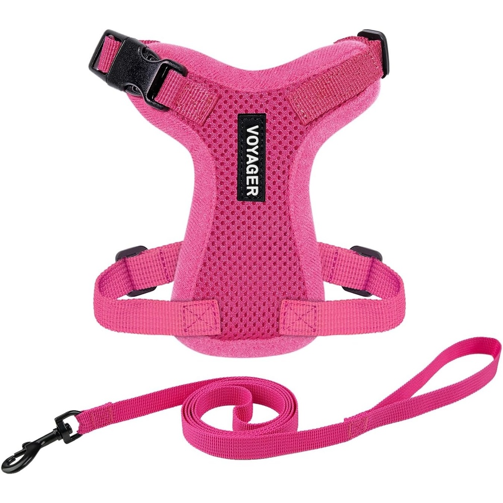 image:imageVoyager EscapeProof Stepin Lock Cat Harness amp 5ft NeopreneHandle Leash Set AllWeather Mesh with Reflective Stitching for Small to Large Cats by Best Pet Supplies Lavender 327 XXSHarness Leash Set Fuchsia