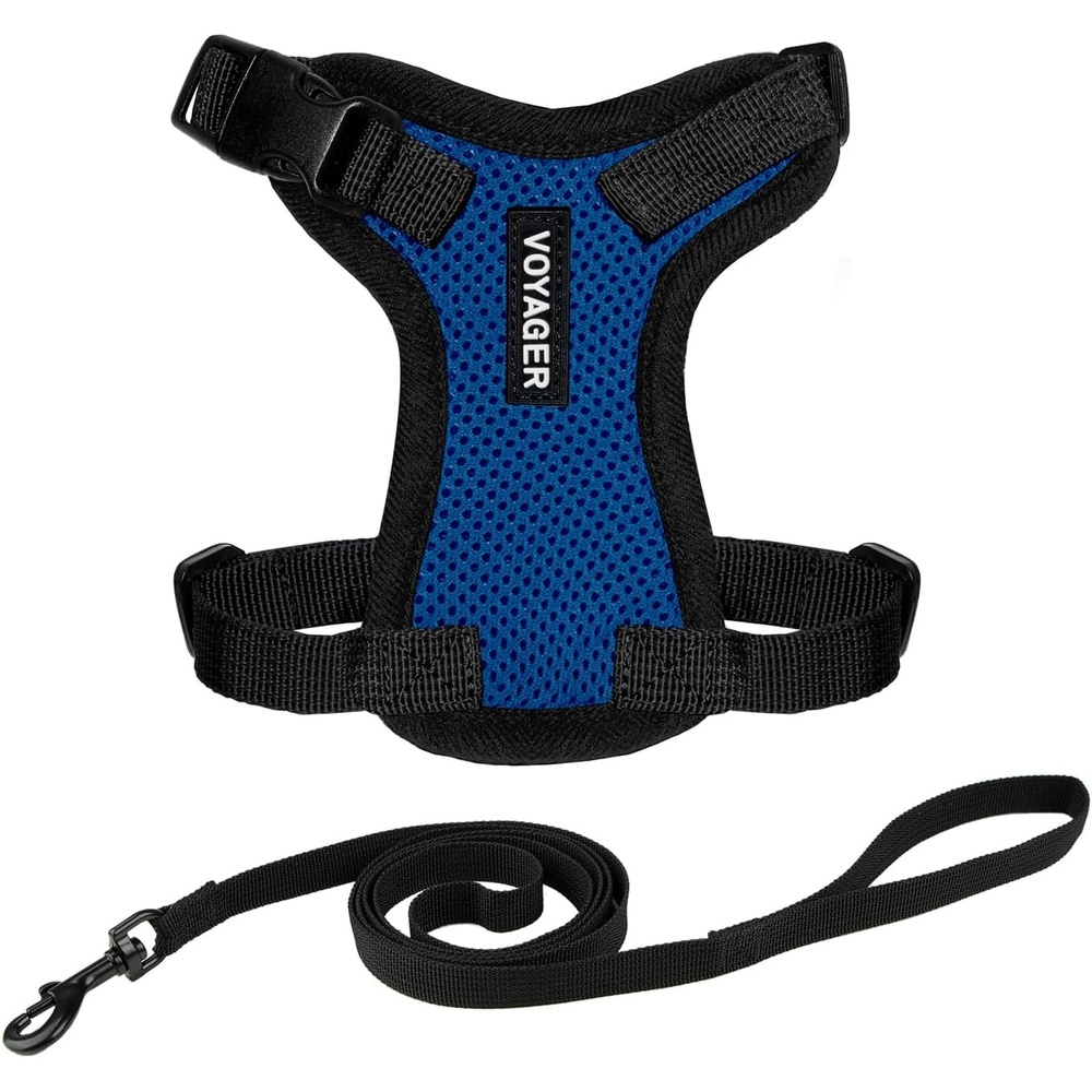 image:imageVoyager EscapeProof Stepin Lock Cat Harness amp 5ft NeopreneHandle Leash Set AllWeather Mesh with Reflective Stitching for Small to Large Cats by Best Pet Supplies Lavender 327 XXSHarness Leash Set Royal BlueBlack Trim
