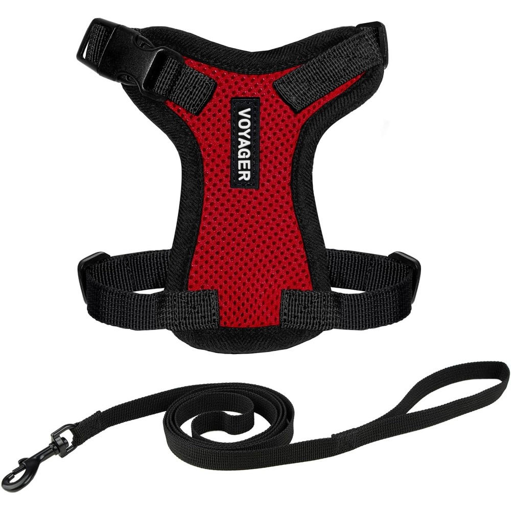 image:imageVoyager EscapeProof Stepin Lock Cat Harness amp 5ft NeopreneHandle Leash Set AllWeather Mesh with Reflective Stitching for Small to Large Cats by Best Pet Supplies Lavender 327 XXSHarness Leash Set RedBlack Trim