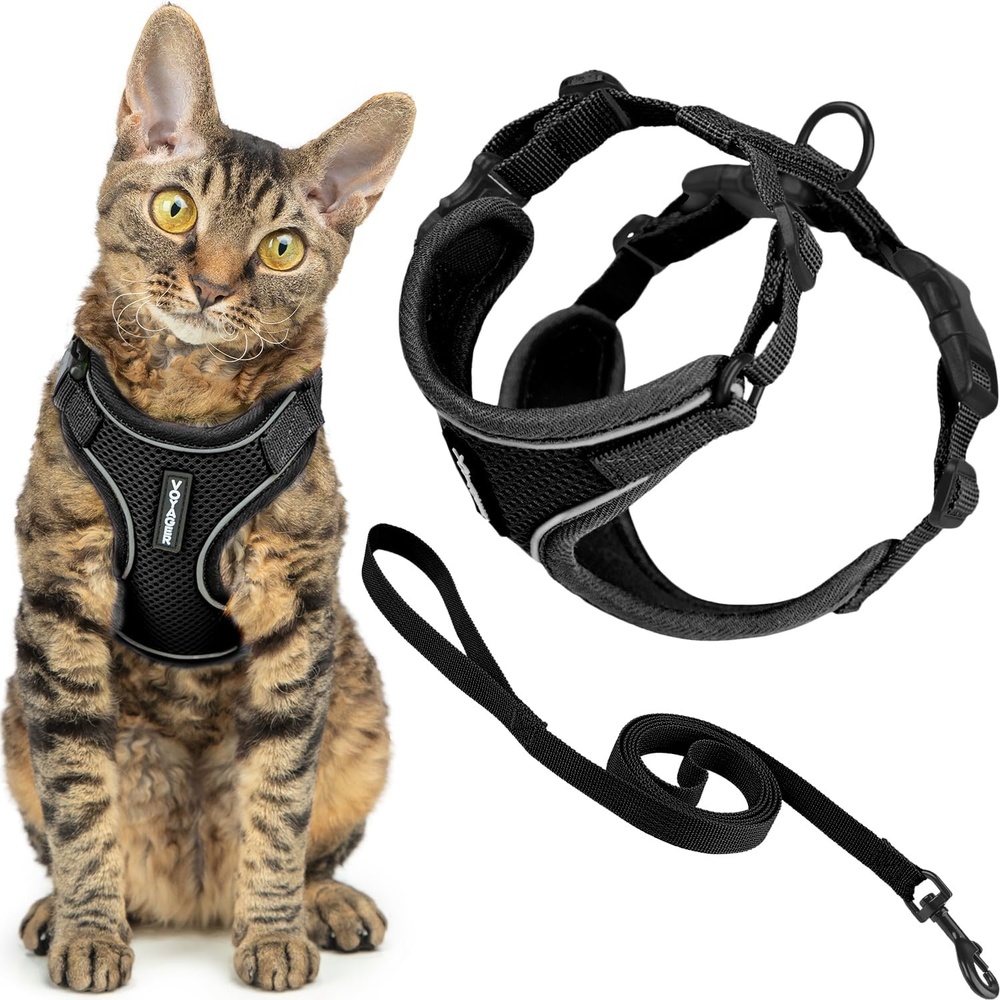 image:imageVoyager EscapeProof Stepin Lock Cat Harness amp 5ft NeopreneHandle Leash Set AllWeather Mesh with Reflective Stitching for Small to Large Cats by Best Pet Supplies Lavender 327 XXSBlack 327