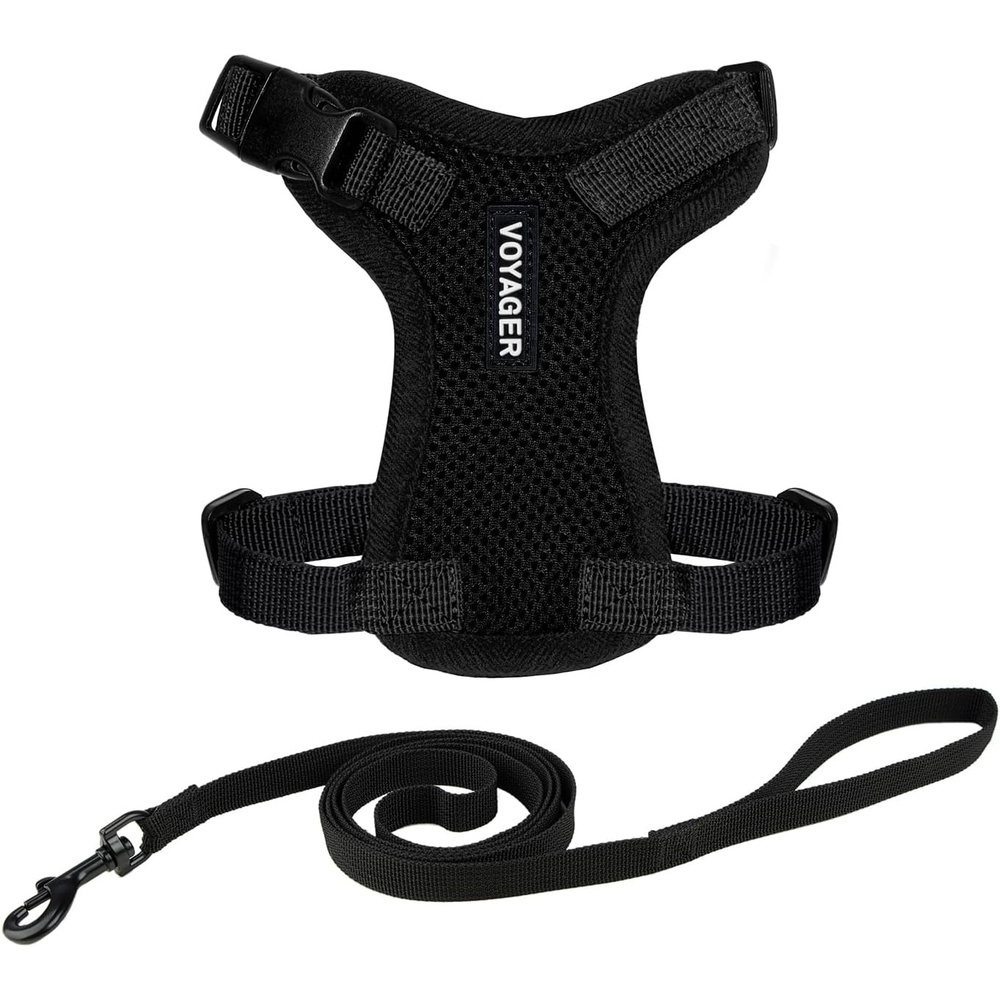 image:imageVoyager EscapeProof Stepin Lock Cat Harness amp 5ft NeopreneHandle Leash Set AllWeather Mesh with Reflective Stitching for Small to Large Cats by Best Pet Supplies Lavender 327 XXSHarness Leash Set Black