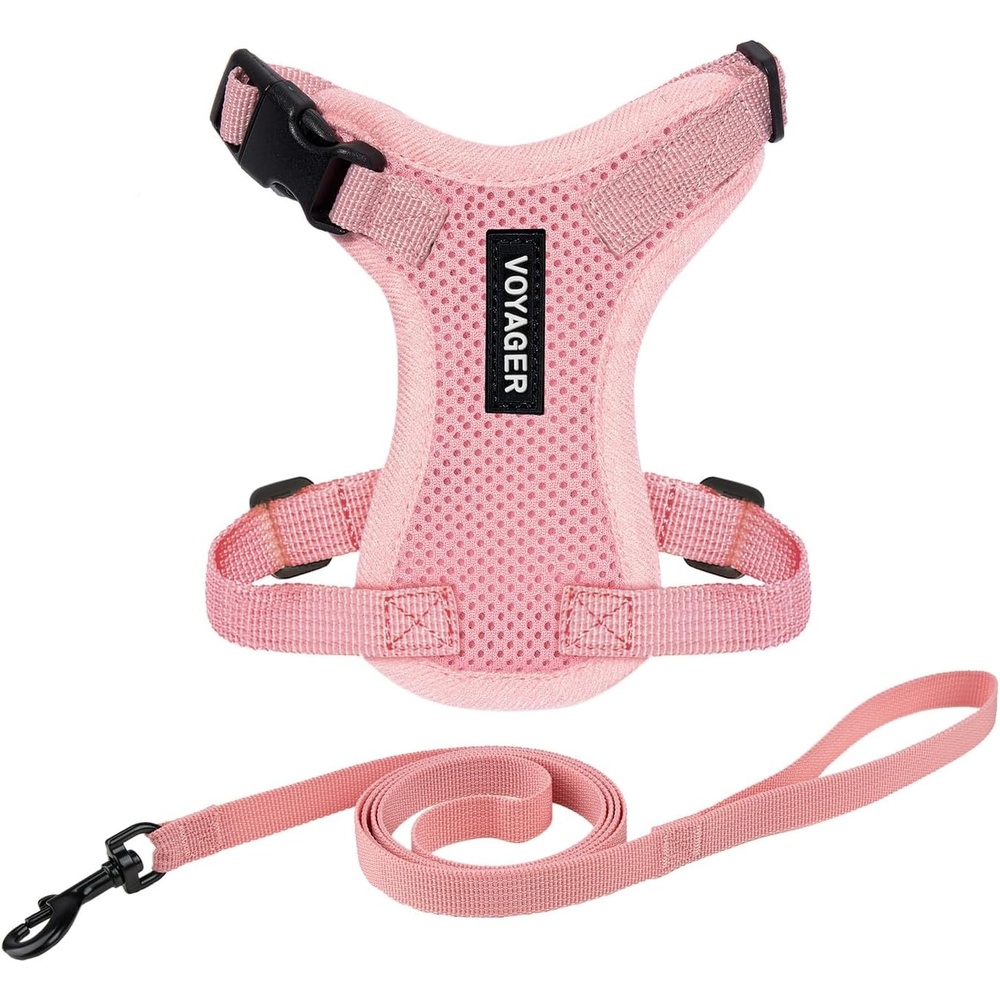 image:imageVoyager EscapeProof Stepin Lock Cat Harness amp 5ft NeopreneHandle Leash Set AllWeather Mesh with Reflective Stitching for Small to Large Cats by Best Pet Supplies Lavender 327 XXSHarness Leash Set Pink