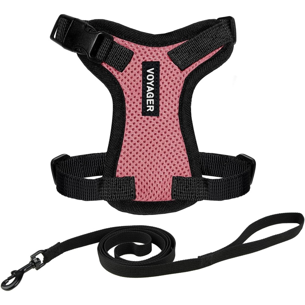 image:imageVoyager EscapeProof Stepin Lock Cat Harness amp 5ft NeopreneHandle Leash Set AllWeather Mesh with Reflective Stitching for Small to Large Cats by Best Pet Supplies Lavender 327 XXSHarness Leash Set PinkBlack Trim
