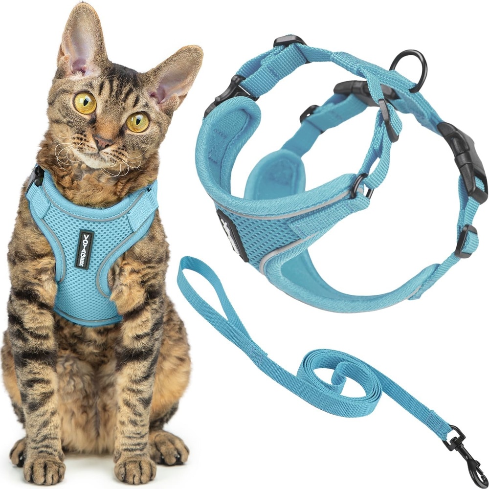 image:imageVoyager EscapeProof Stepin Lock Cat Harness amp 5ft NeopreneHandle Leash Set AllWeather Mesh with Reflective Stitching for Small to Large Cats by Best Pet Supplies Lavender 327 XXSBaby Blue 327