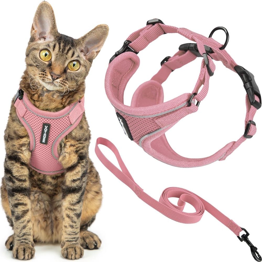 image:imageVoyager EscapeProof Stepin Lock Cat Harness amp 5ft NeopreneHandle Leash Set AllWeather Mesh with Reflective Stitching for Small to Large Cats by Best Pet Supplies Lavender 327 XXSPink 327