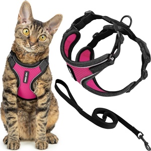 image:imageVoyager EscapeProof Stepin Lock Cat Harness amp 5ft NeopreneHandle Leash Set AllWeather Mesh with Reflective Stitching for Small to Large Cats by Best Pet Supplies Lavender 327 XXSBlack TrimFuchsia 327