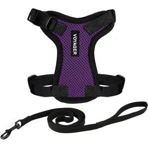 image:imageVoyager EscapeProof Stepin Lock Cat Harness amp 5ft NeopreneHandle Leash Set AllWeather Mesh with Reflective Stitching for Small to Large Cats by Best Pet Supplies Lavender 327 XXSHarness Leash Set PurpleBlack Trim