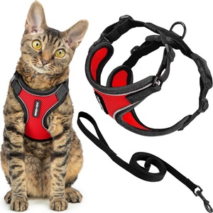 image:imageVoyager EscapeProof Stepin Lock Cat Harness amp 5ft NeopreneHandle Leash Set AllWeather Mesh with Reflective Stitching for Small to Large Cats by Best Pet Supplies Lavender 327 XXSBlack TrimRed 327