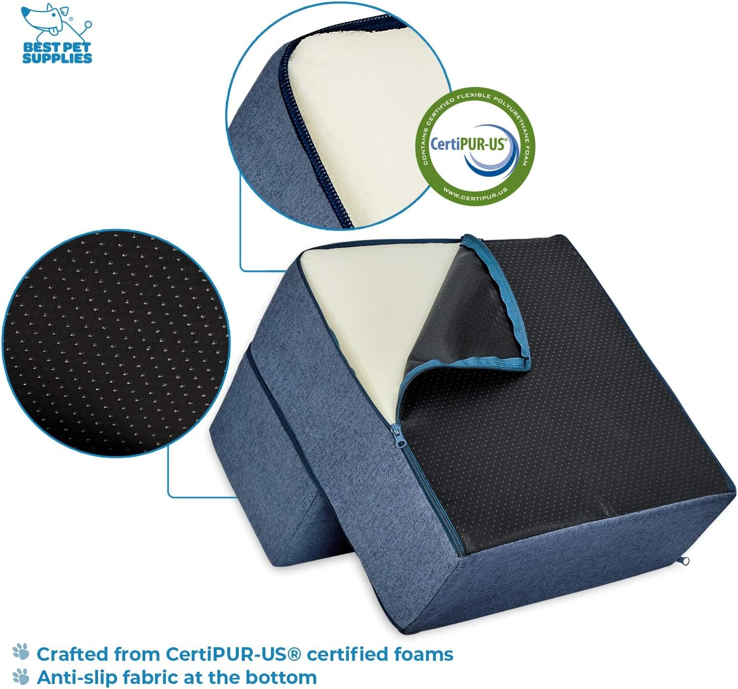 image:imageBest Pet Supplies Dog Stairs amp Steps Foam Steps for Small Dogs amp Cats NonSlip Indoor Balanced Pet Step Support Dog Ramp No Assembly Pale Teal 3Step 135inch HeightNavy Blue