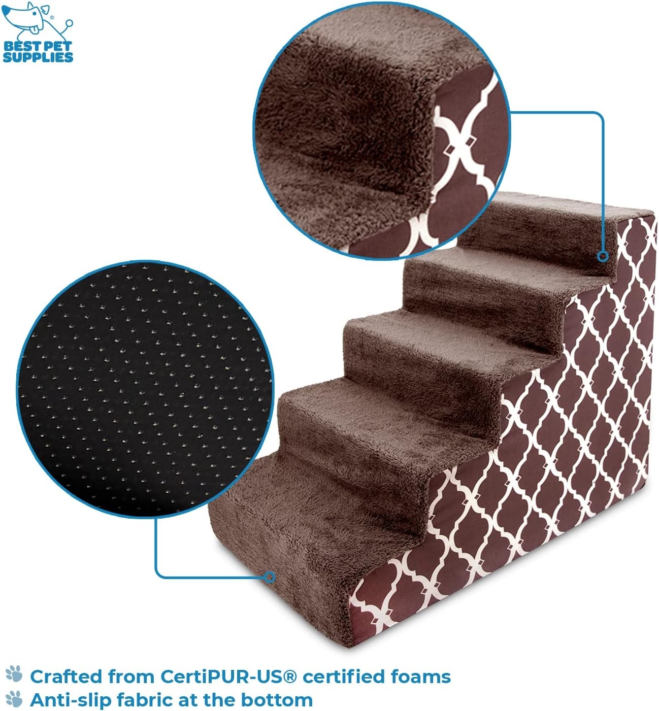 image:imageBest Pet Supplies Dog Stairs amp Steps Foam Steps for Small Dogs amp Cats NonSlip Indoor Balanced Pet Step Support Dog Ramp No Assembly Pale Teal 3Step 135inch HeightBrown Lattice Print