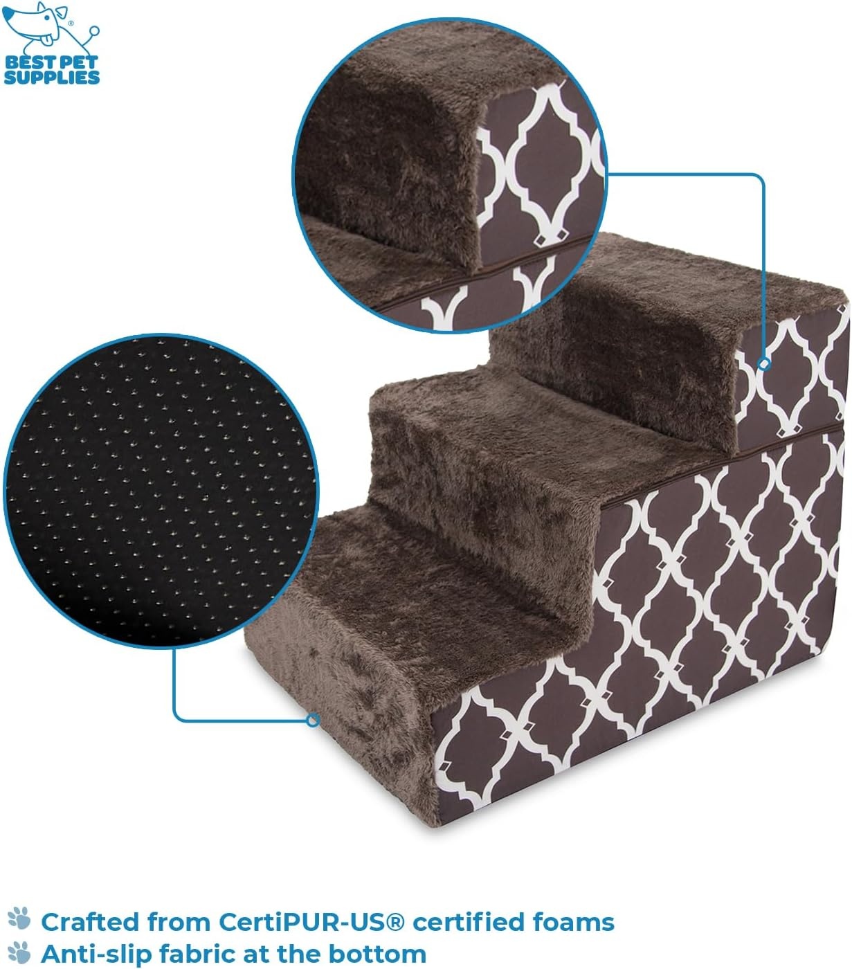image:imageBest Pet Supplies Dog Stairs amp Steps Foam Steps for Small Dogs amp Cats NonSlip Indoor Balanced Pet Step Support Dog Ramp No Assembly Pale Teal 3Step 135inch HeightBrown Lattice Print