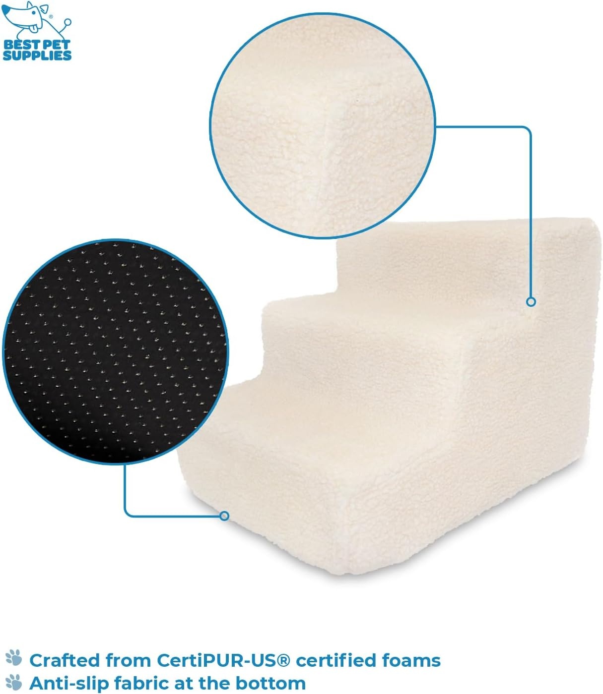 image:imageBest Pet Supplies Dog Stairs amp Steps Foam Steps for Small Dogs amp Cats NonSlip Indoor Balanced Pet Step Support Dog Ramp No Assembly Pale Teal 3Step 135inch HeightLambswool