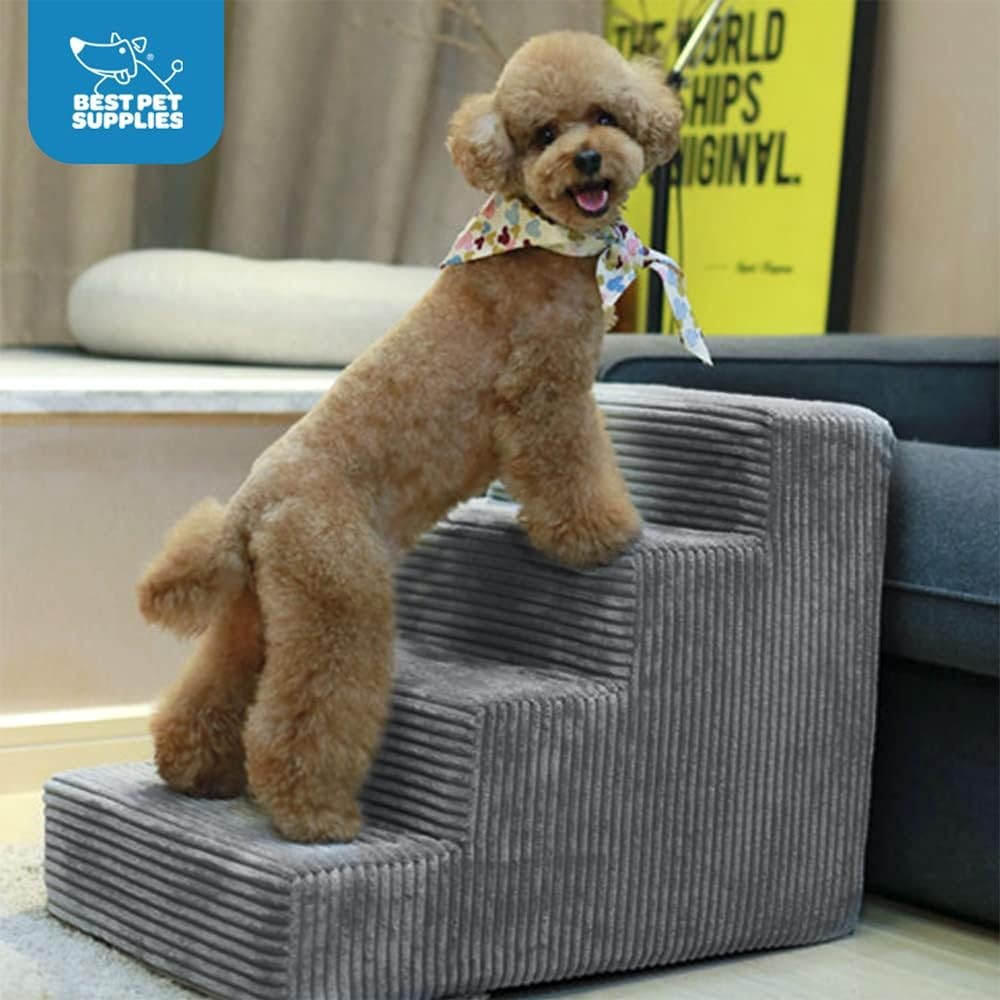 image:imageBest Pet Supplies Dog Stairs amp Steps Foam Steps for Small Dogs amp Cats NonSlip Indoor Balanced Pet Step Support Dog Ramp No Assembly Pale Teal 3Step 135inch HeightGray