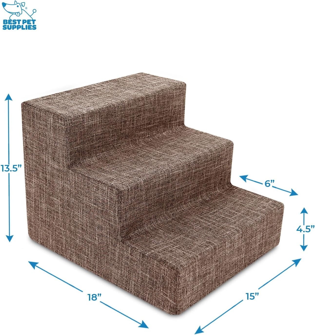 image:imageBest Pet Supplies Dog Stairs amp Steps Foam Steps for Small Dogs amp Cats NonSlip Indoor Balanced Pet Step Support Dog Ramp No Assembly Pale Teal 3Step 135inch HeightBrown Linen