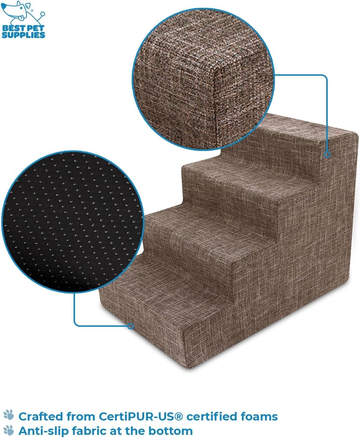 image:imageBest Pet Supplies Dog Stairs amp Steps Foam Steps for Small Dogs amp Cats NonSlip Indoor Balanced Pet Step Support Dog Ramp No Assembly Pale Teal 3Step 135inch HeightBrown Linen
