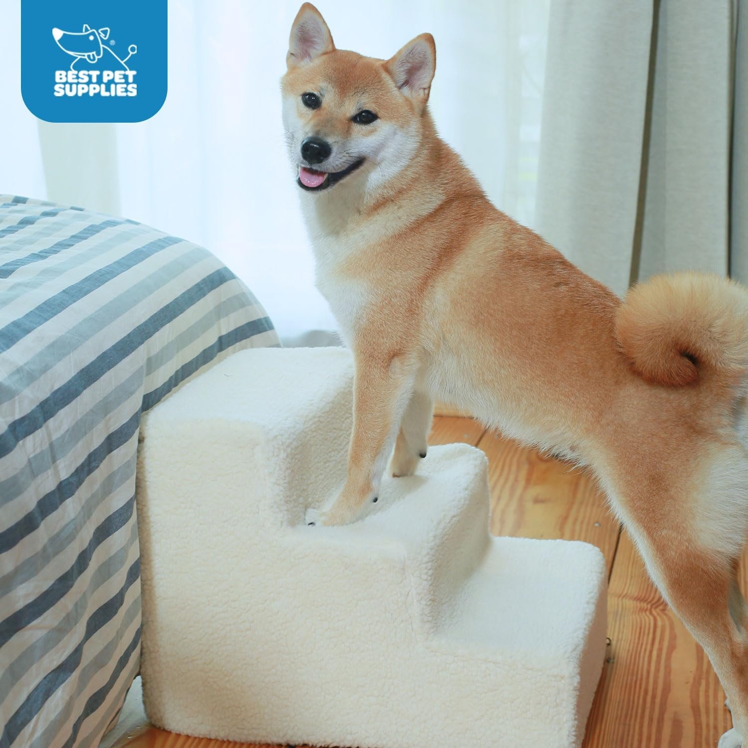 image:imageBest Pet Supplies Dog Stairs amp Steps Foam Steps for Small Dogs amp Cats NonSlip Indoor Balanced Pet Step Support Dog Ramp No Assembly Pale Teal 3Step 135inch HeightLambswool