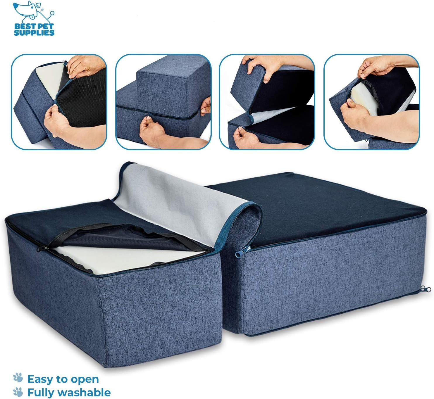 image:imageBest Pet Supplies Dog Stairs amp Steps Foam Steps for Small Dogs amp Cats NonSlip Indoor Balanced Pet Step Support Dog Ramp No Assembly Pale Teal 3Step 135inch HeightNavy Blue