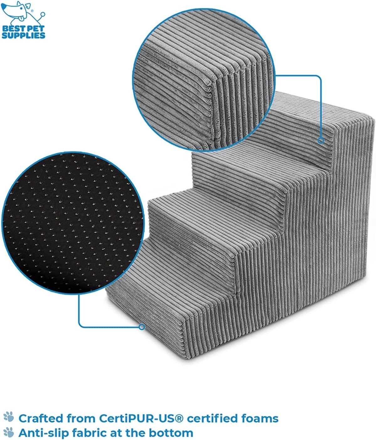 image:imageBest Pet Supplies Dog Stairs amp Steps Foam Steps for Small Dogs amp Cats NonSlip Indoor Balanced Pet Step Support Dog Ramp No Assembly Pale Teal 3Step 135inch HeightGray