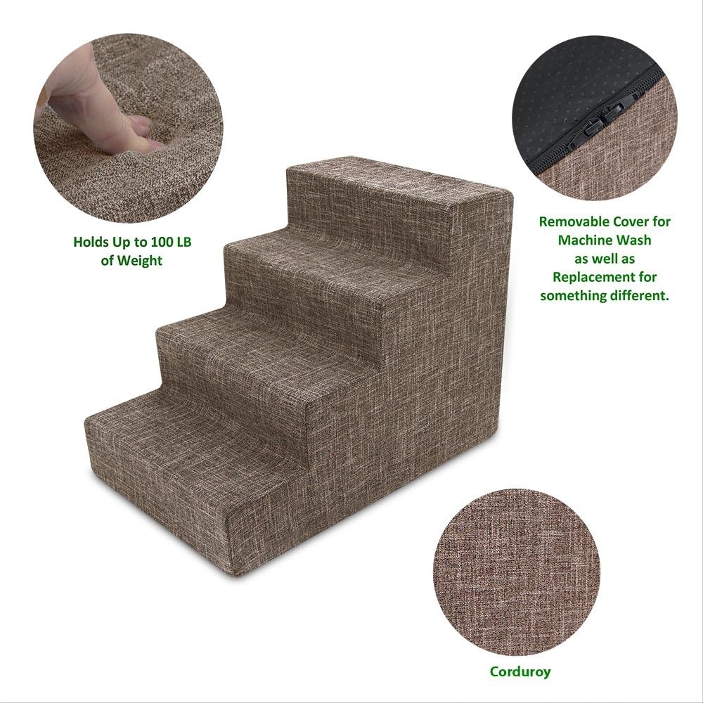 image:imageBest Pet Supplies Dog Stairs amp Steps Foam Steps for Small Dogs amp Cats NonSlip Indoor Balanced Pet Step Support Dog Ramp No Assembly Pale Teal 3Step 135inch HeightBrown Linen