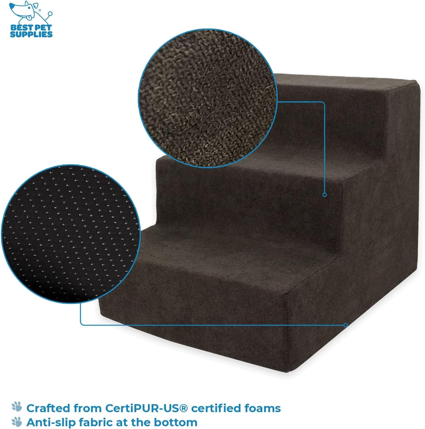image:imageBest Pet Supplies Dog Stairs amp Steps Foam Steps for Small Dogs amp Cats NonSlip Indoor Balanced Pet Step Support Dog Ramp No Assembly Pale Teal 3Step 135inch HeightDark Brown