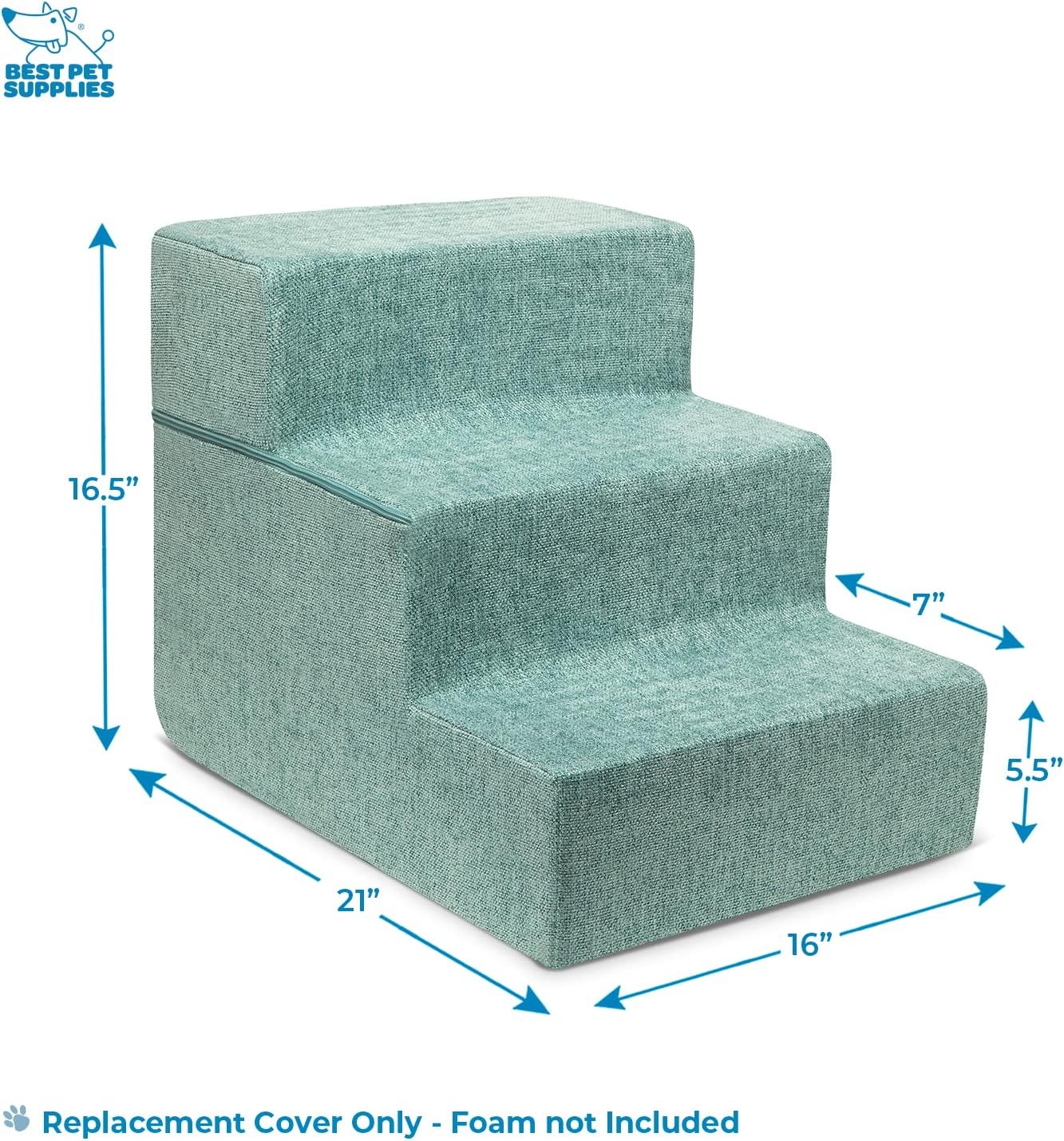 image:imageBest Pet Supplies Dog Stairs amp Steps Foam Steps for Small Dogs amp Cats NonSlip Indoor Balanced Pet Step Support Dog Ramp No Assembly Pale Teal 3Step 135inch HeightPale Teal