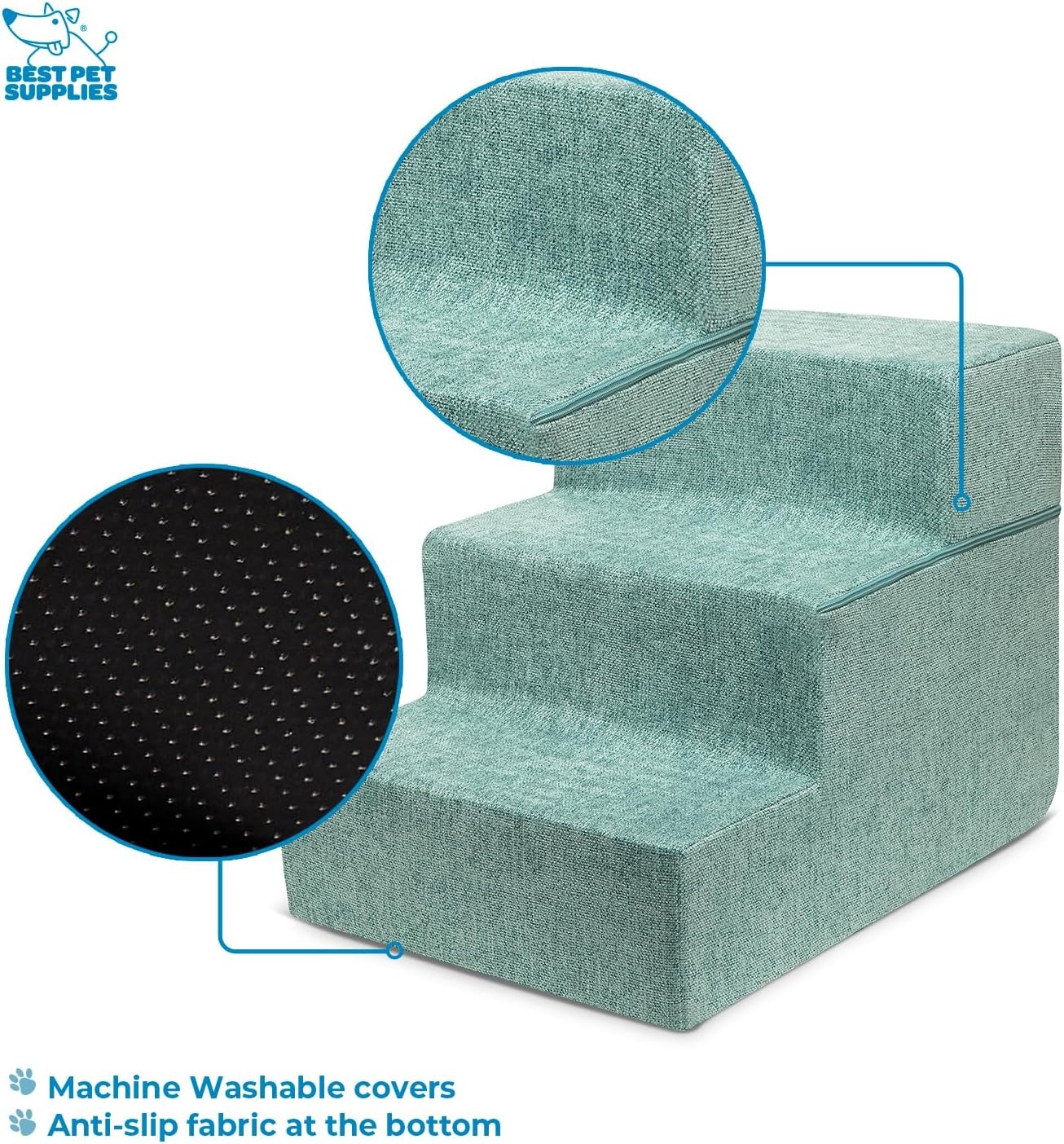 image:imageBest Pet Supplies Dog Stairs amp Steps Foam Steps for Small Dogs amp Cats NonSlip Indoor Balanced Pet Step Support Dog Ramp No Assembly Pale Teal 3Step 135inch HeightPale Teal