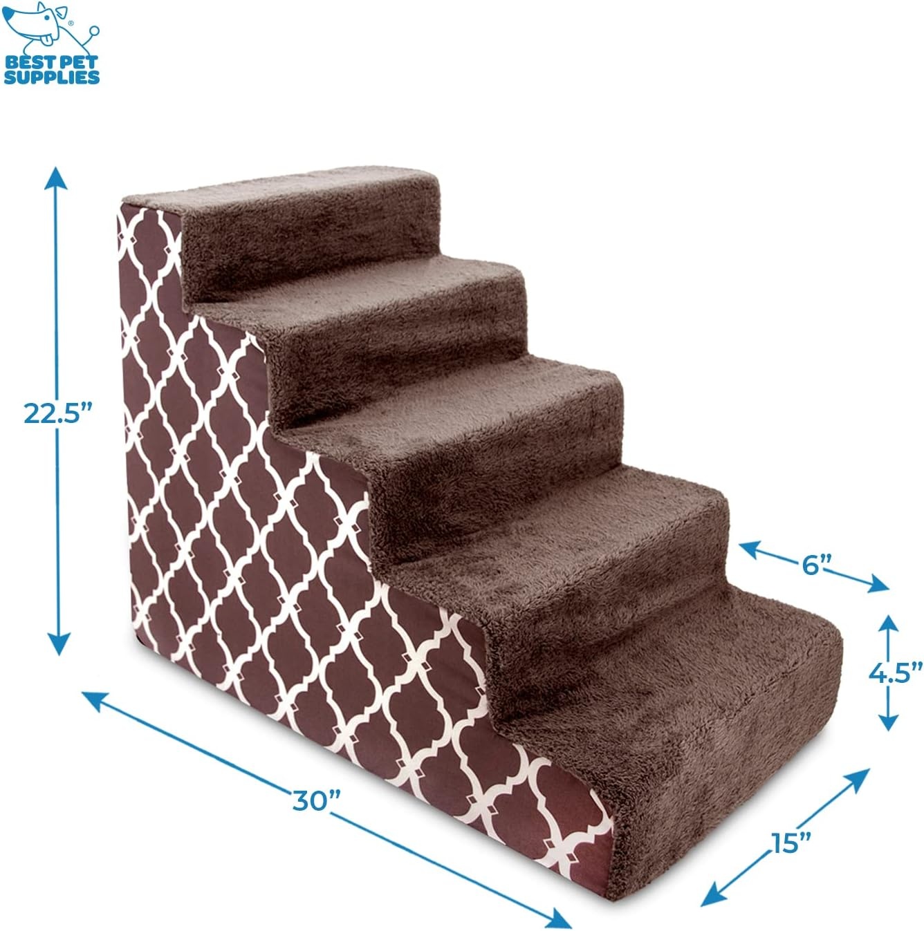 image:imageBest Pet Supplies Dog Stairs amp Steps Foam Steps for Small Dogs amp Cats NonSlip Indoor Balanced Pet Step Support Dog Ramp No Assembly Pale Teal 3Step 135inch HeightBrown Lattice Print