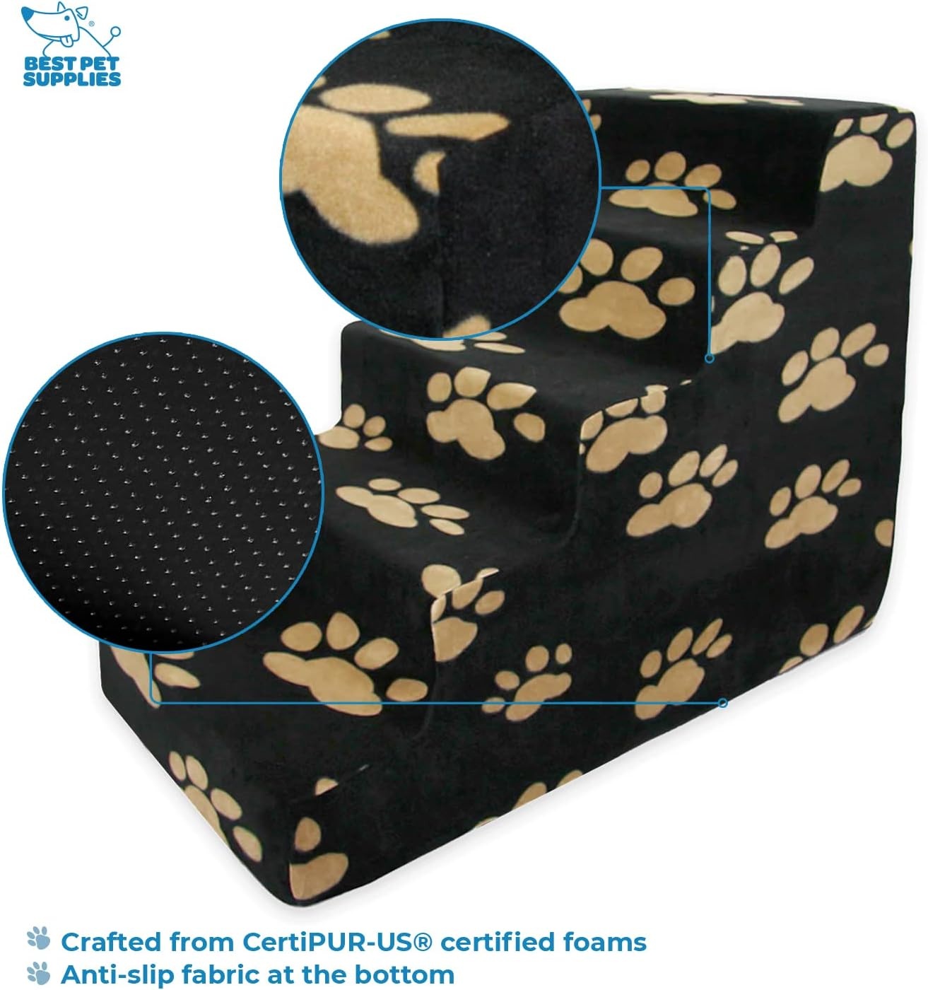 image:imageBest Pet Supplies Dog Stairs amp Steps Foam Steps for Small Dogs amp Cats NonSlip Indoor Balanced Pet Step Support Dog Ramp No Assembly Pale Teal 3Step 135inch HeightPaw Print on Black
