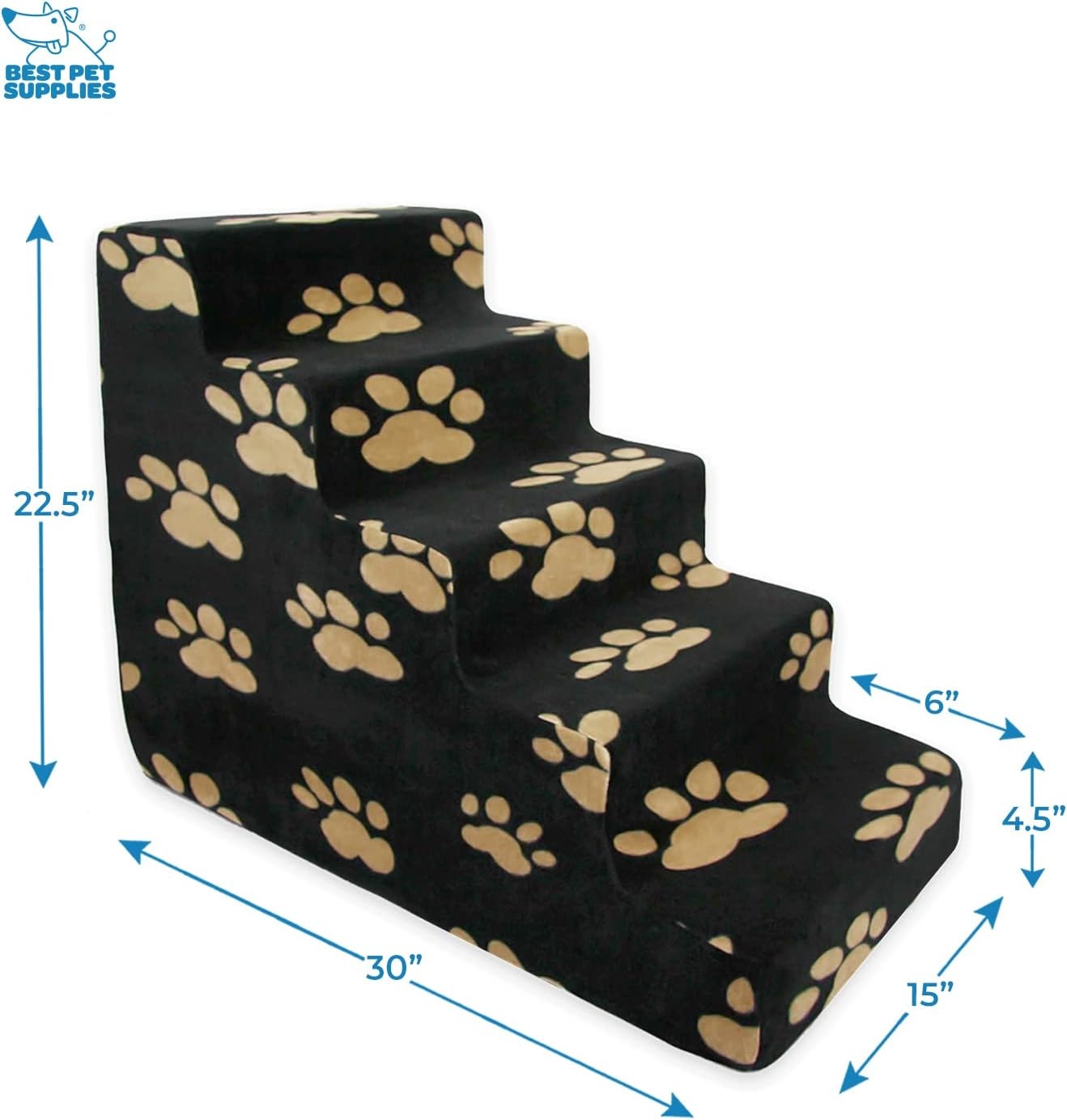 image:imageBest Pet Supplies Dog Stairs amp Steps Foam Steps for Small Dogs amp Cats NonSlip Indoor Balanced Pet Step Support Dog Ramp No Assembly Pale Teal 3Step 135inch HeightPaw Print on Black