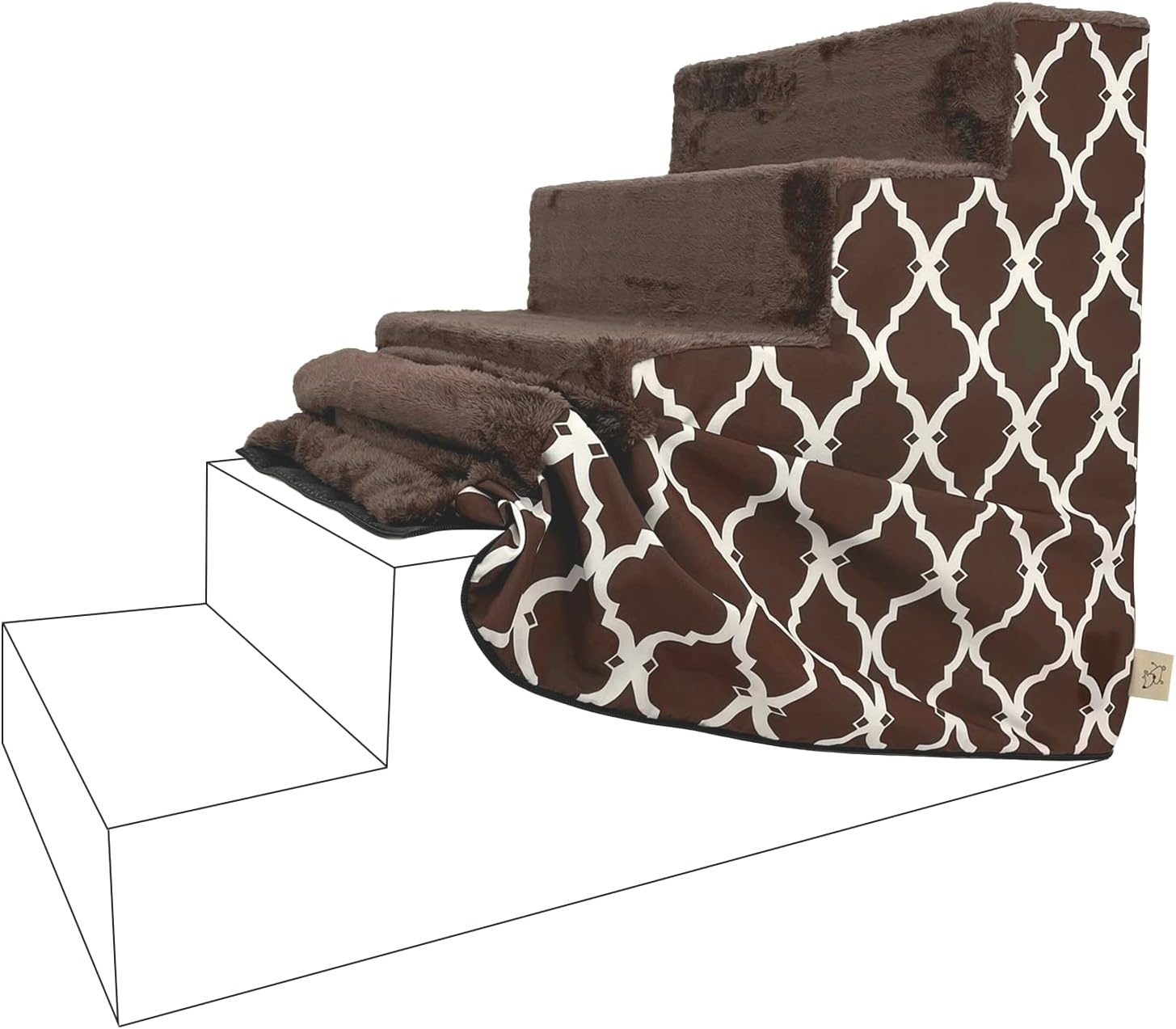 image:imageBest Pet Supplies Foam Pet Steps Cover for Small Dogs and Cats Portable Ramp Stairs for Couch Sofa and High Bed Climbing Cover Only Sand 3Step H 135 Cover OnlyBrown Lattice Print