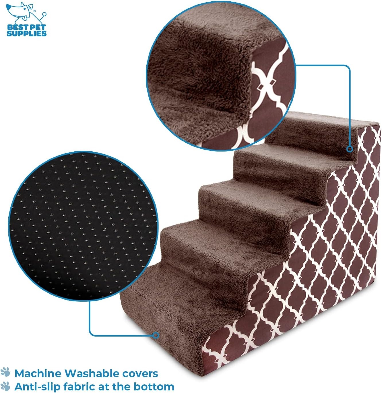 image:imageBest Pet Supplies Foam Pet Steps Cover for Small Dogs and Cats Portable Ramp Stairs for Couch Sofa and High Bed Climbing Cover Only Sand 3Step H 135 Cover OnlyBrown Lattice Print