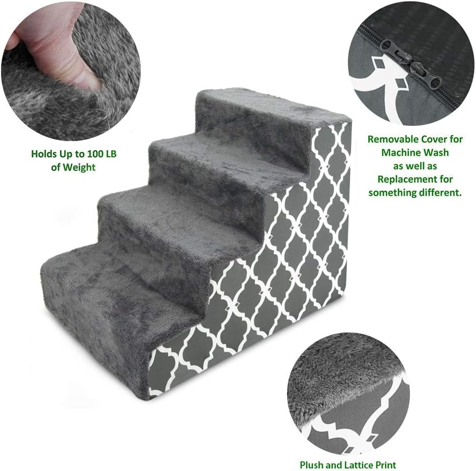 image:imageBest Pet Supplies Foam Pet Steps Cover for Small Dogs and Cats Portable Ramp Stairs for Couch Sofa and High Bed Climbing Cover Only Sand 3Step H 135 Cover OnlyGray Lattice